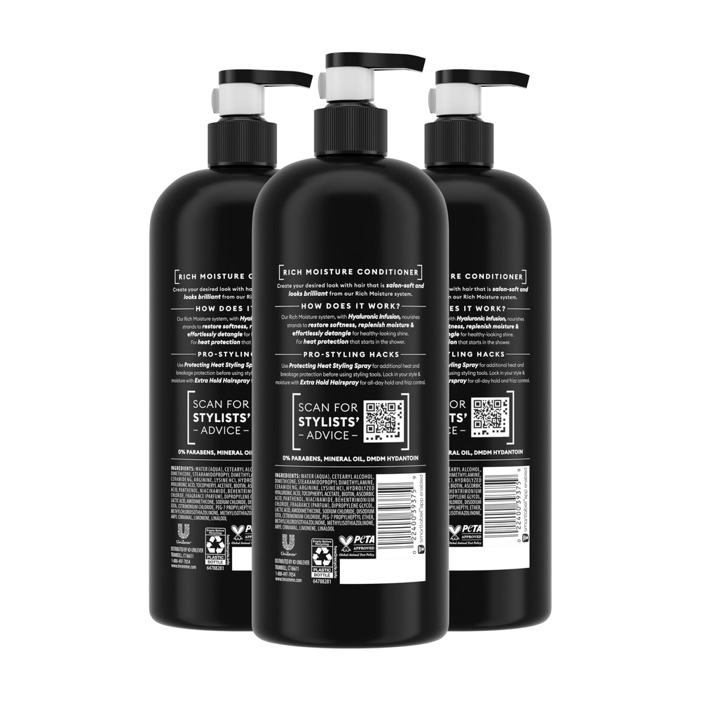 TRESemmé etiqueta detallada con ingredientes clave y beneficio transparencia informativa