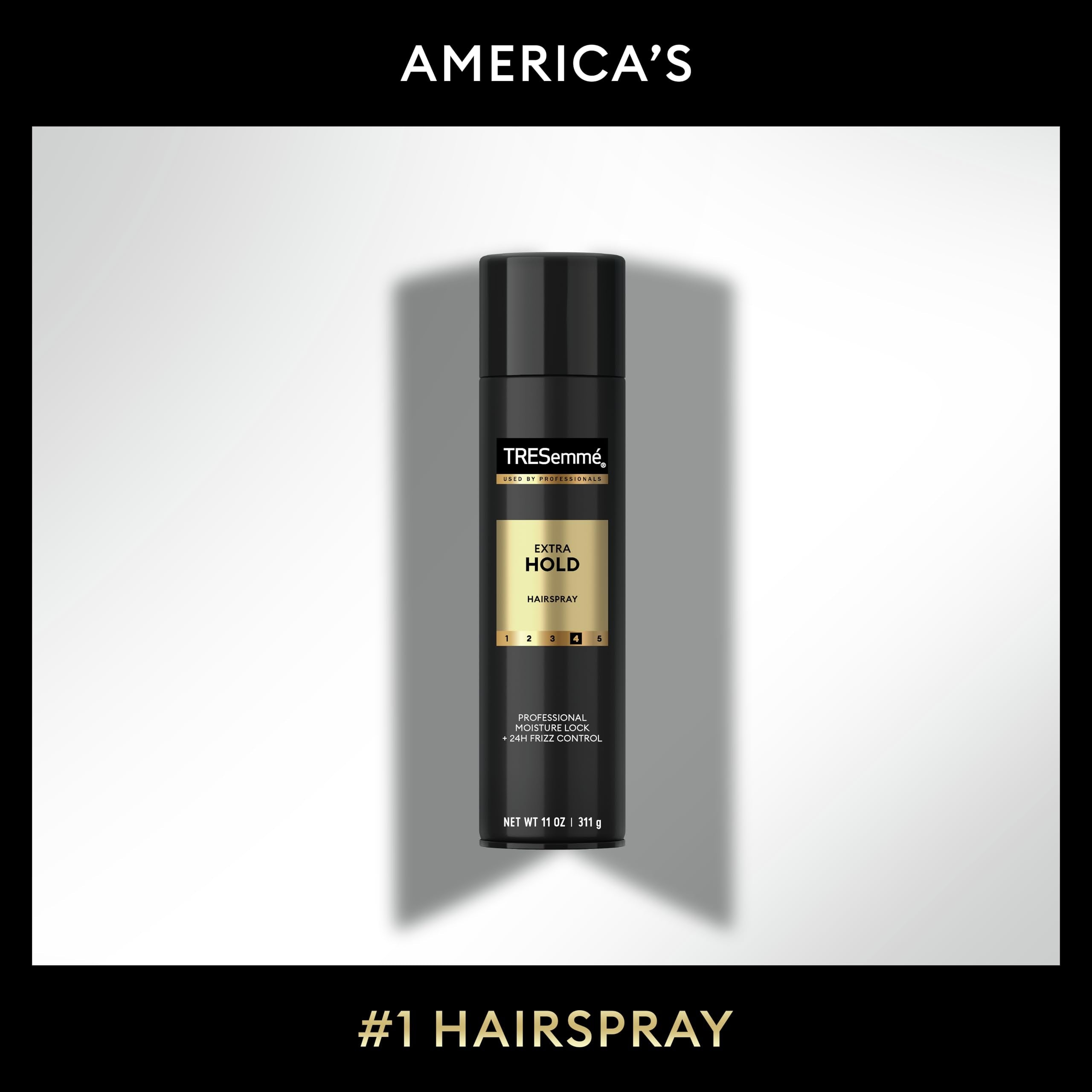 TRESemmé can in hand being sprayed to set a styled look quickly