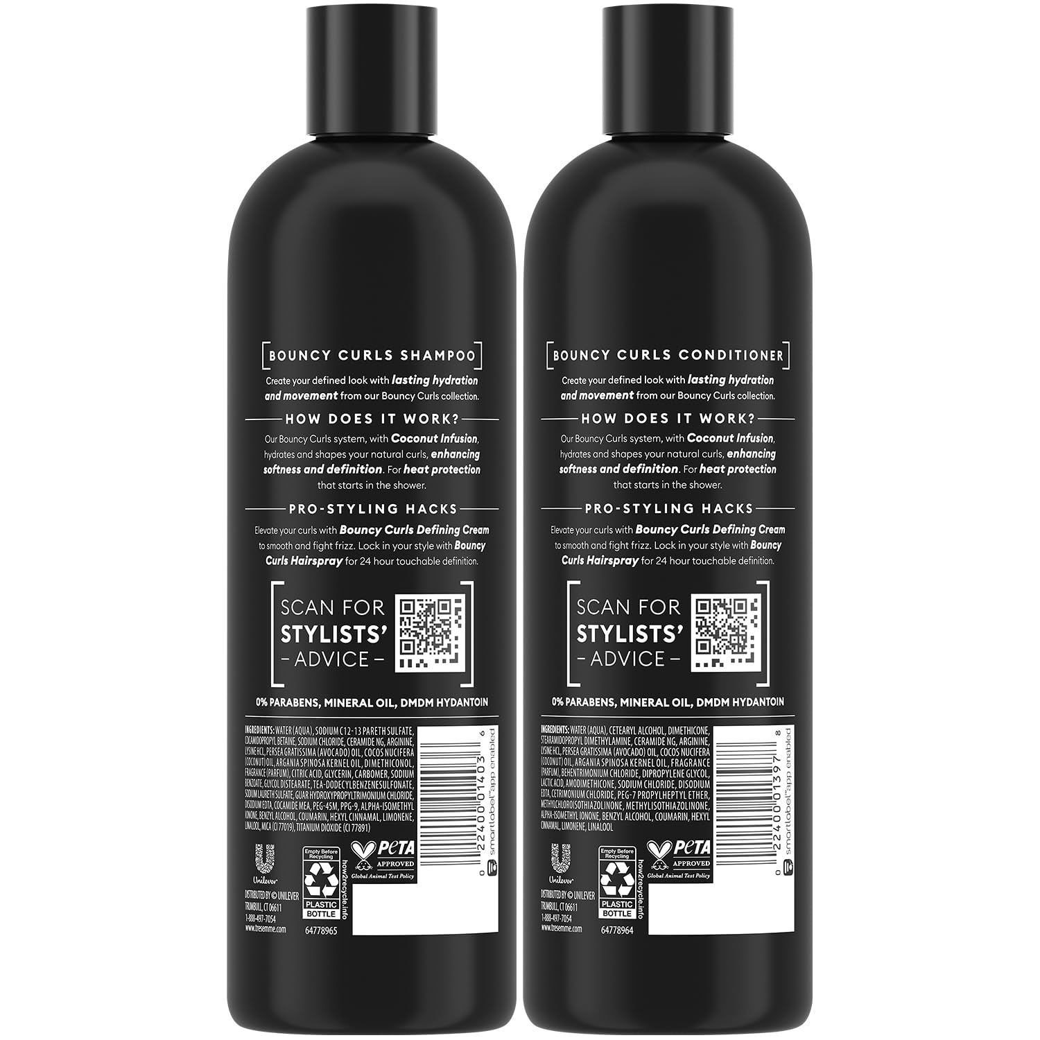 TRESemmé textura de espuma y crema mostrando hidratación ligera para rizos