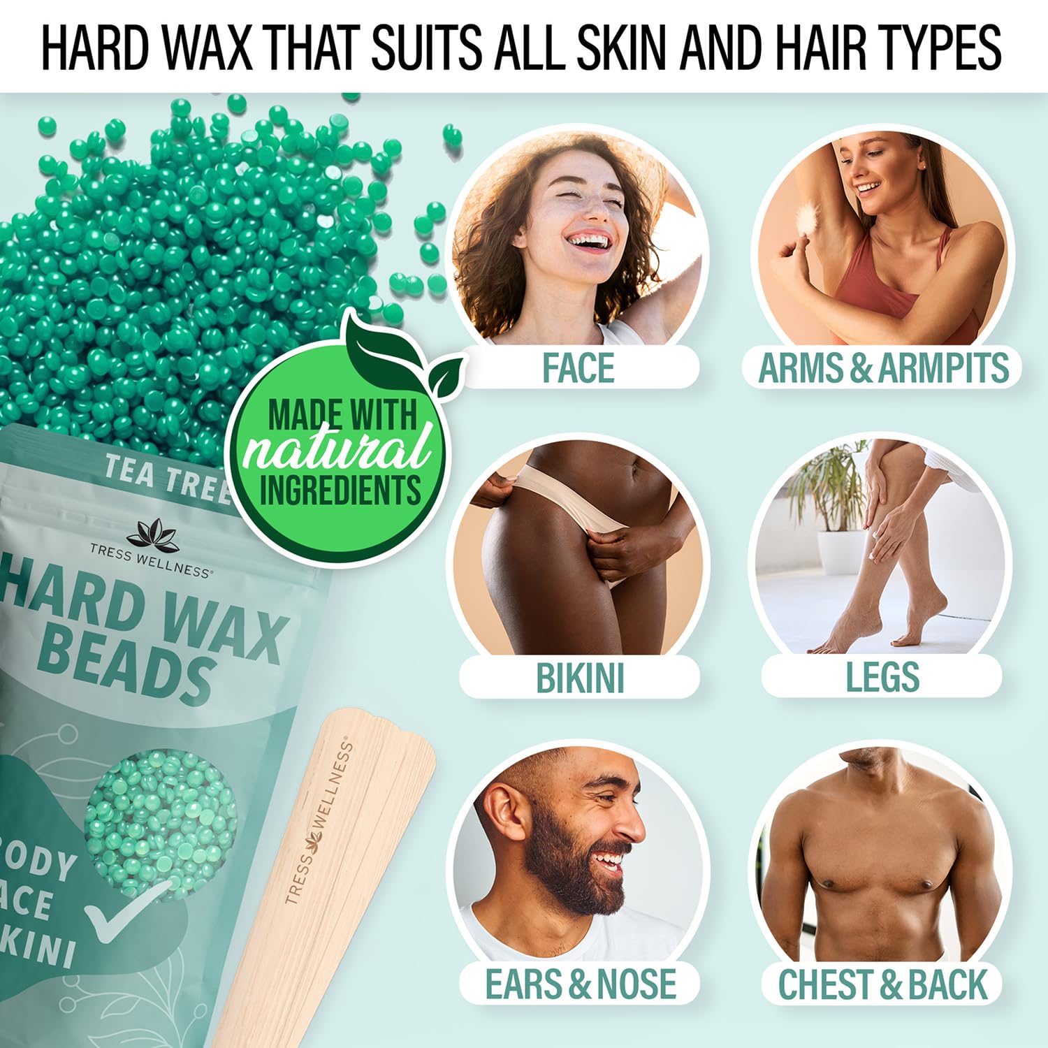 Tress Wellness hard wax beads texture shot highlighting gentle, meltable formula