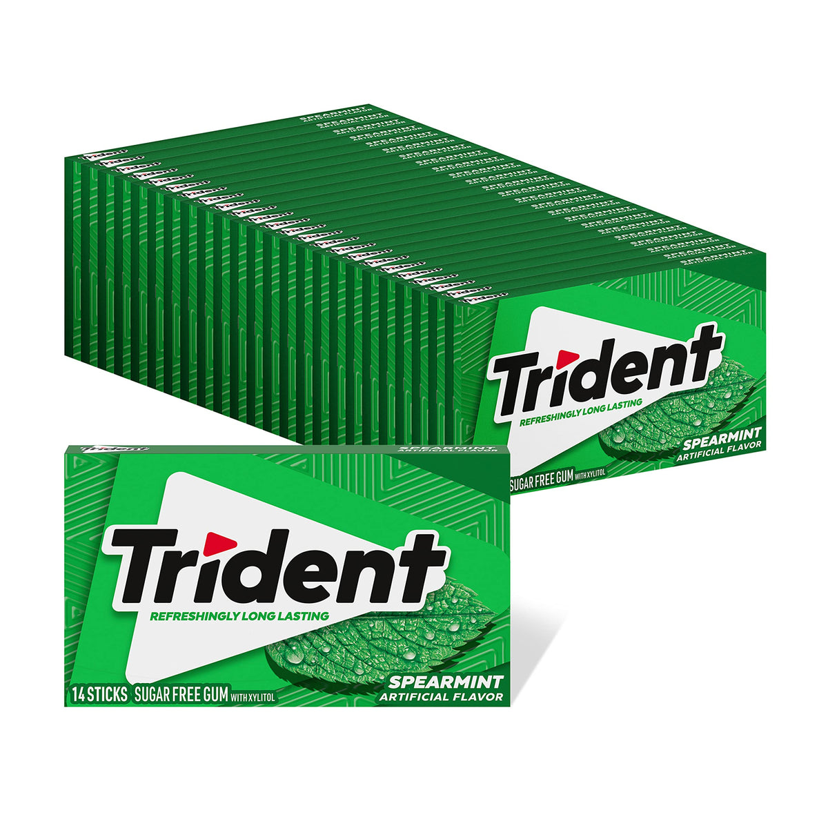 Trident front packaging showing spearmint gum and brand freshness