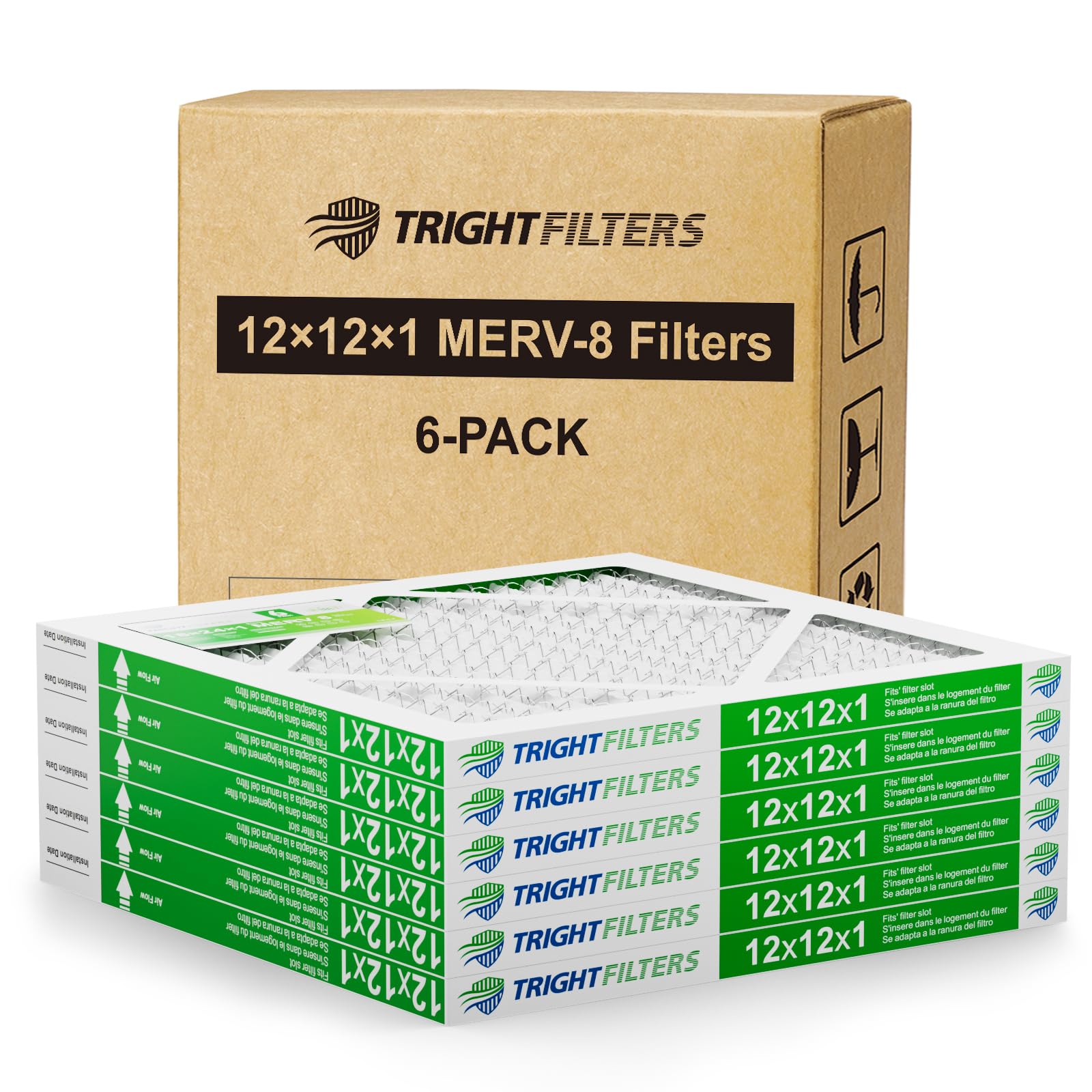 TRIGHTFILTERS etiqueta técnica con dimensiones y clasificación MERV