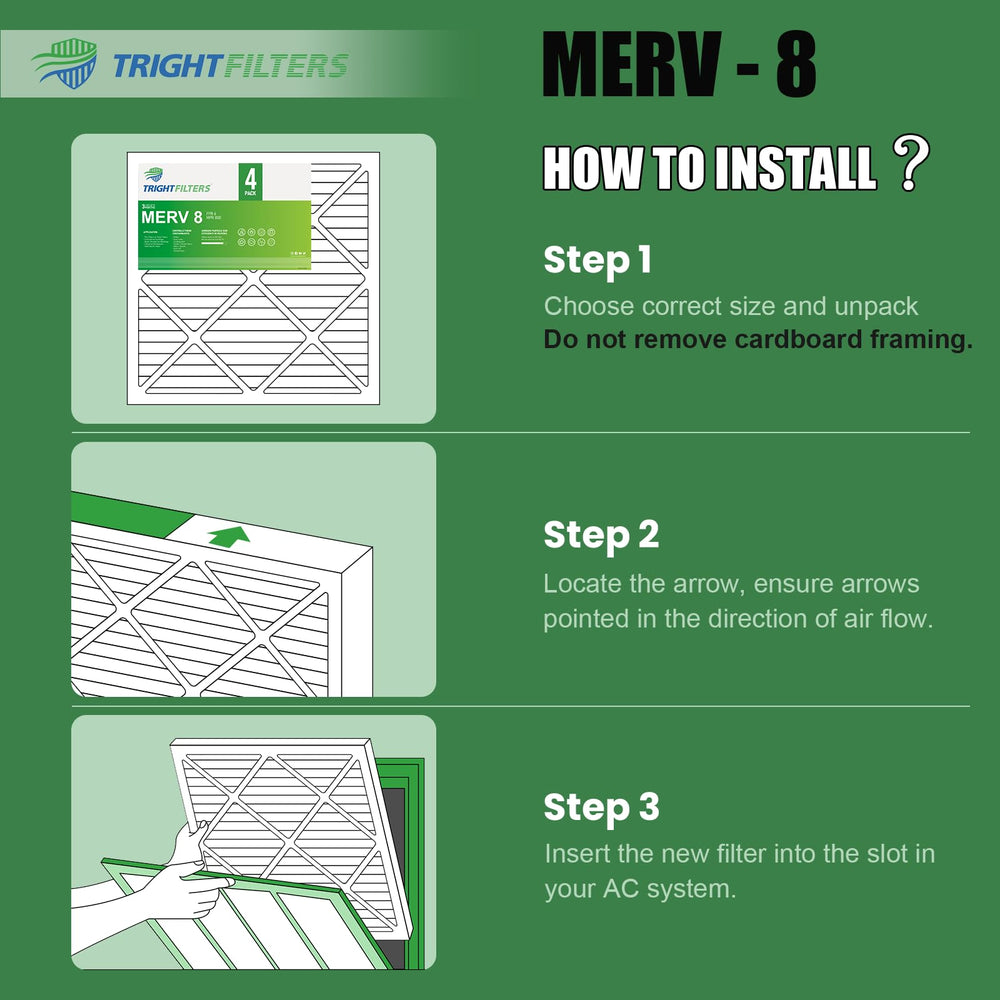 TRIGHTFILTERS label showing MERV 8 rating to confirm balanced filtration and airflow