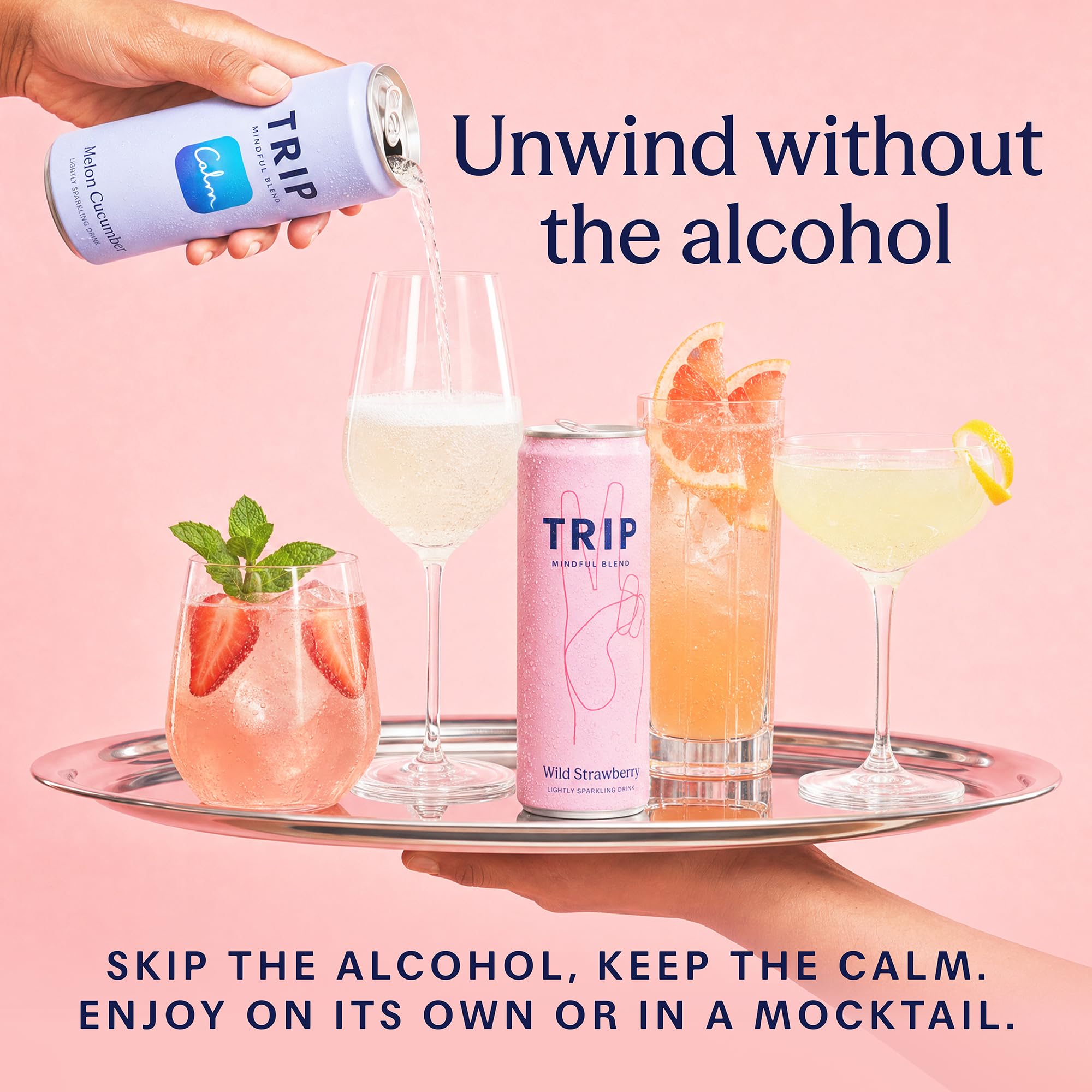 TRIP wild strawberry lifestyle picnic scene showing sociable, low-calorie drink