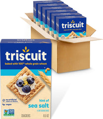 Triscuit caja frontal mostrando empaque sellado y tamaño práctico