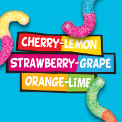 close-up of Trolli gummy texture with sugar coating, highlighting tangy bite