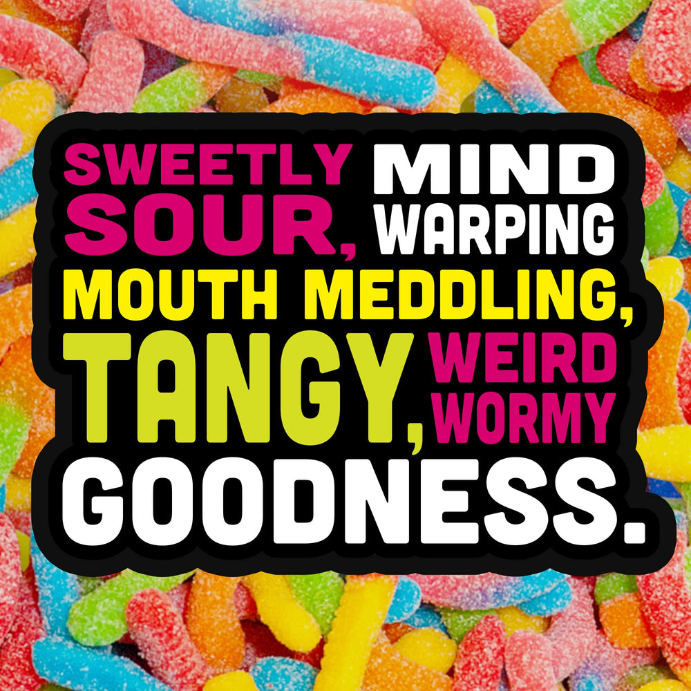 assorted Trolli worms spread out displaying colors and dual flavors for variety