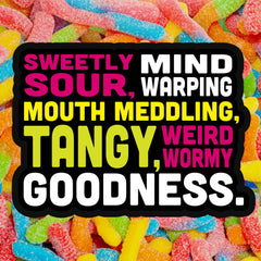 assorted Trolli worms spread out displaying colors and dual flavors for variety