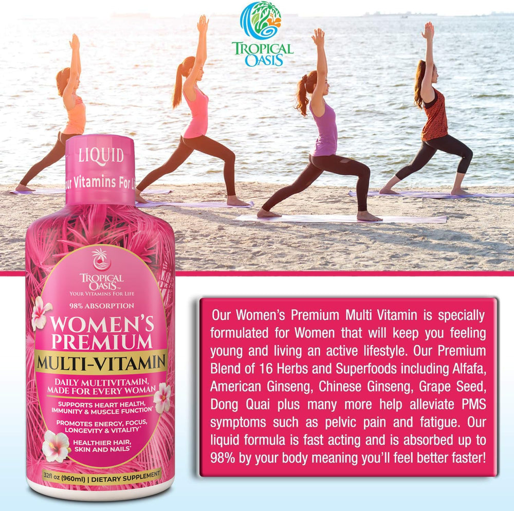 Tropical Oasis etiqueta con lista de vitaminas y hierbas