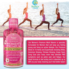 Tropical Oasis etiqueta con lista de vitaminas y hierbas