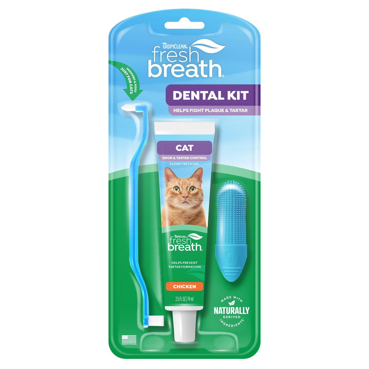TropiClean kit frontal mostrando pasta y cepillo para higiene fácil