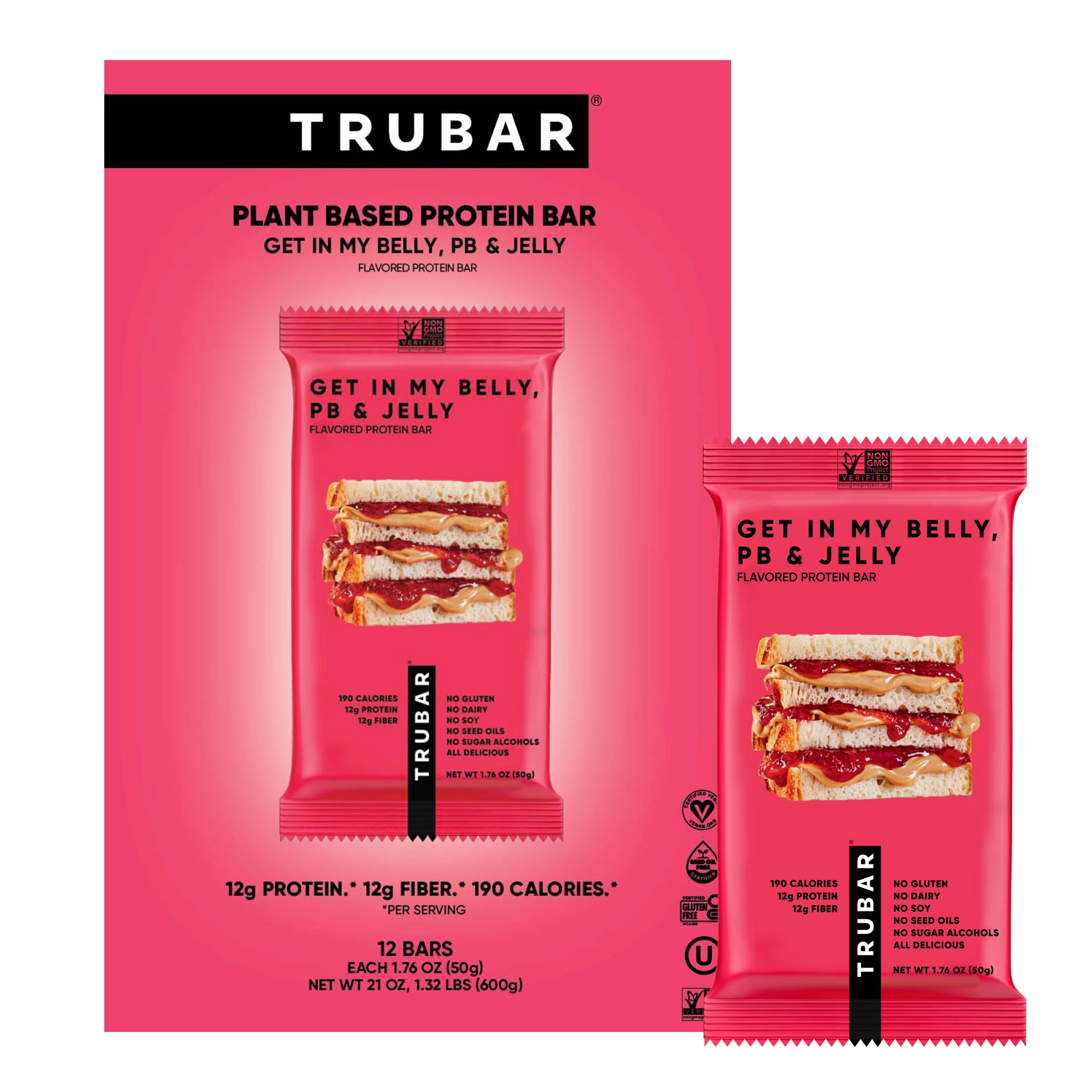TRUBAR paquete frontal Get In My Belly mostrando sabor y beneficios