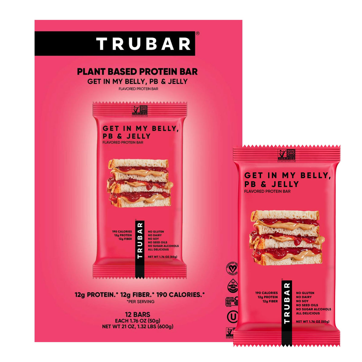 TRUBAR paquete frontal Get In My Belly mostrando sabor y beneficios
