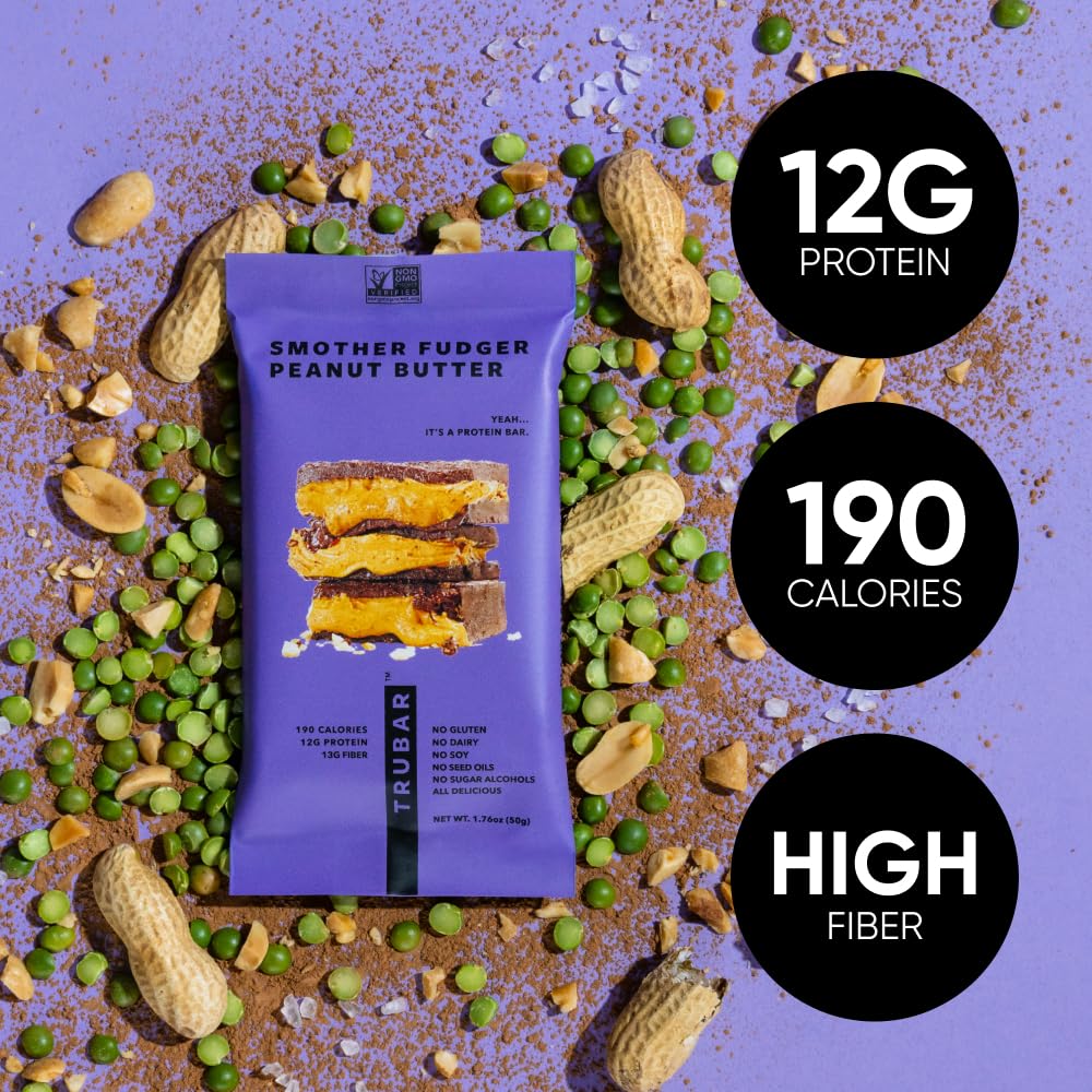 TRUBAR ingredients display with almonds, cassava, pea protein benefits
