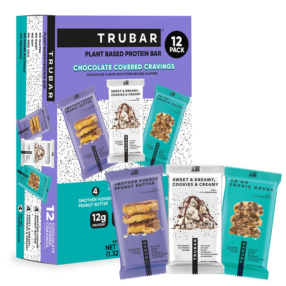 TRUBAR pack frontal mostrando las 12 barras y variedad de sabores, práctico para llevar