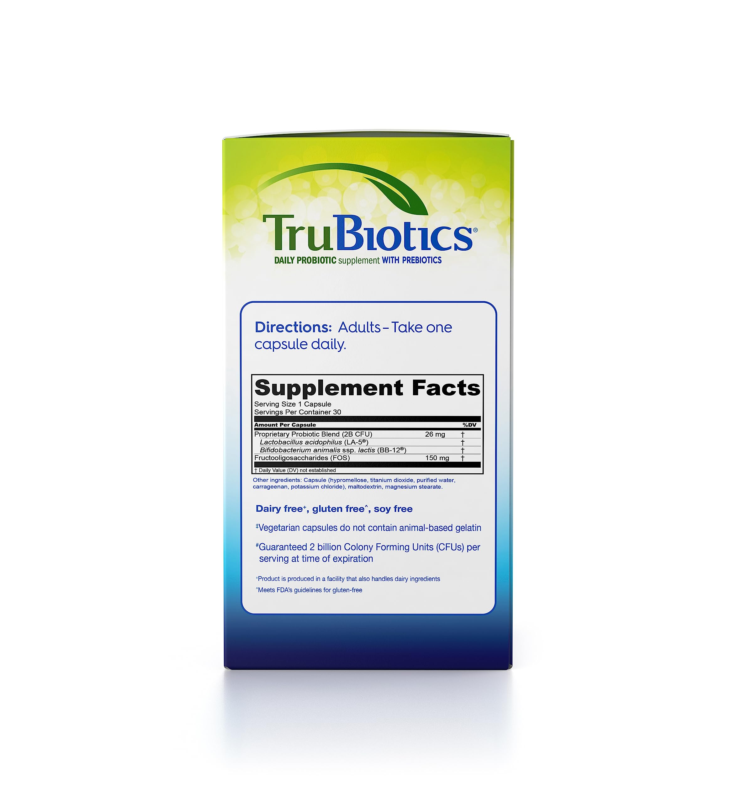 TruBiotics caja abierta con cápsulas listas para uso diario