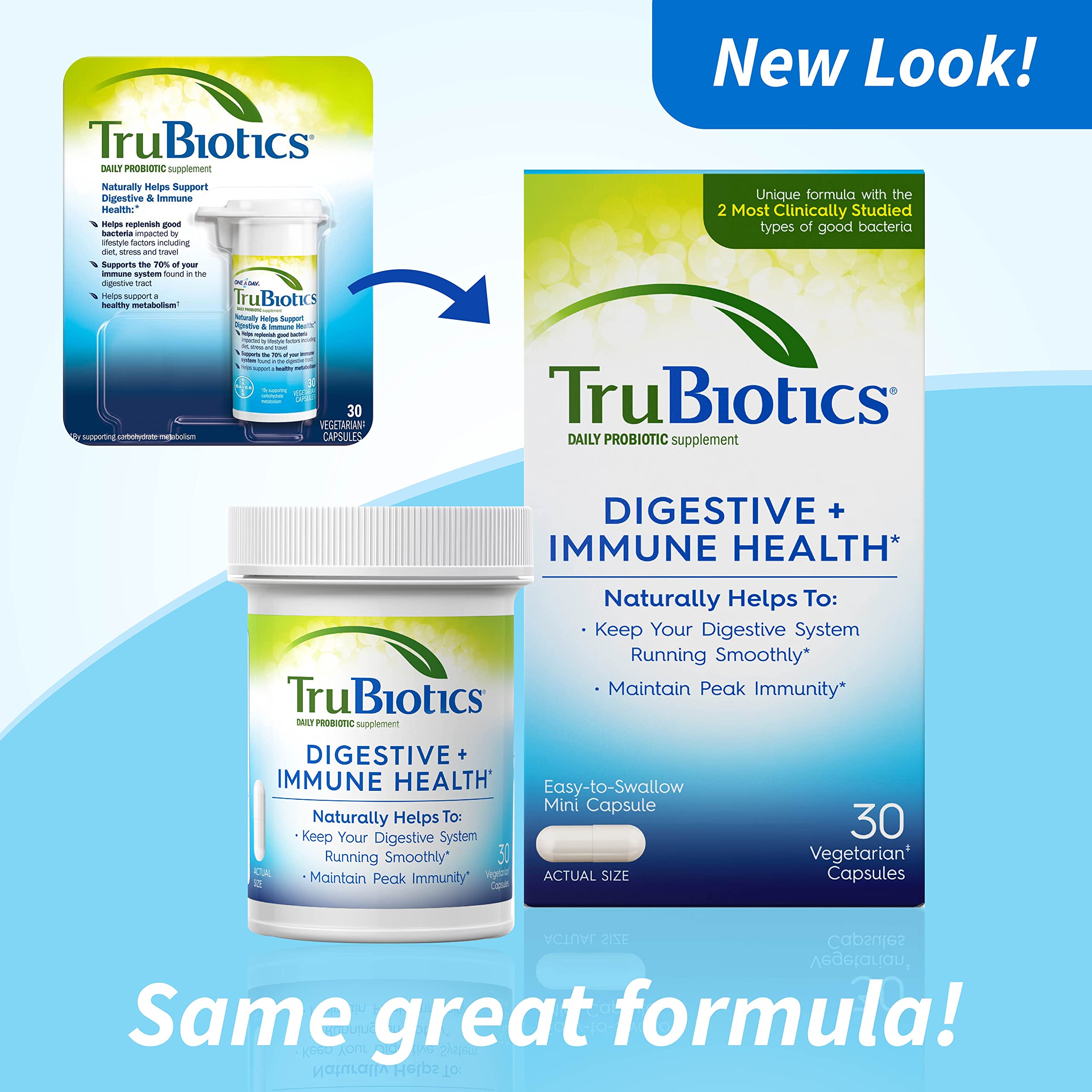 TruBiotics cápsula en primer plano con textura nítida y detalle