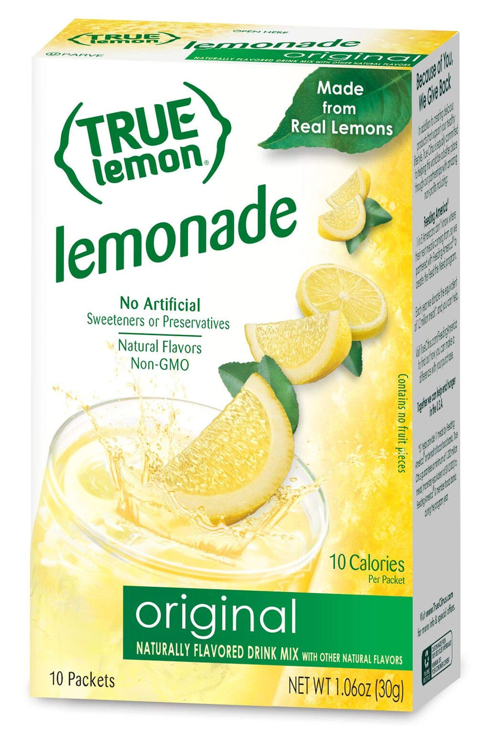 True Citrus sobre abierto con contenido listo para mezclar en bebida