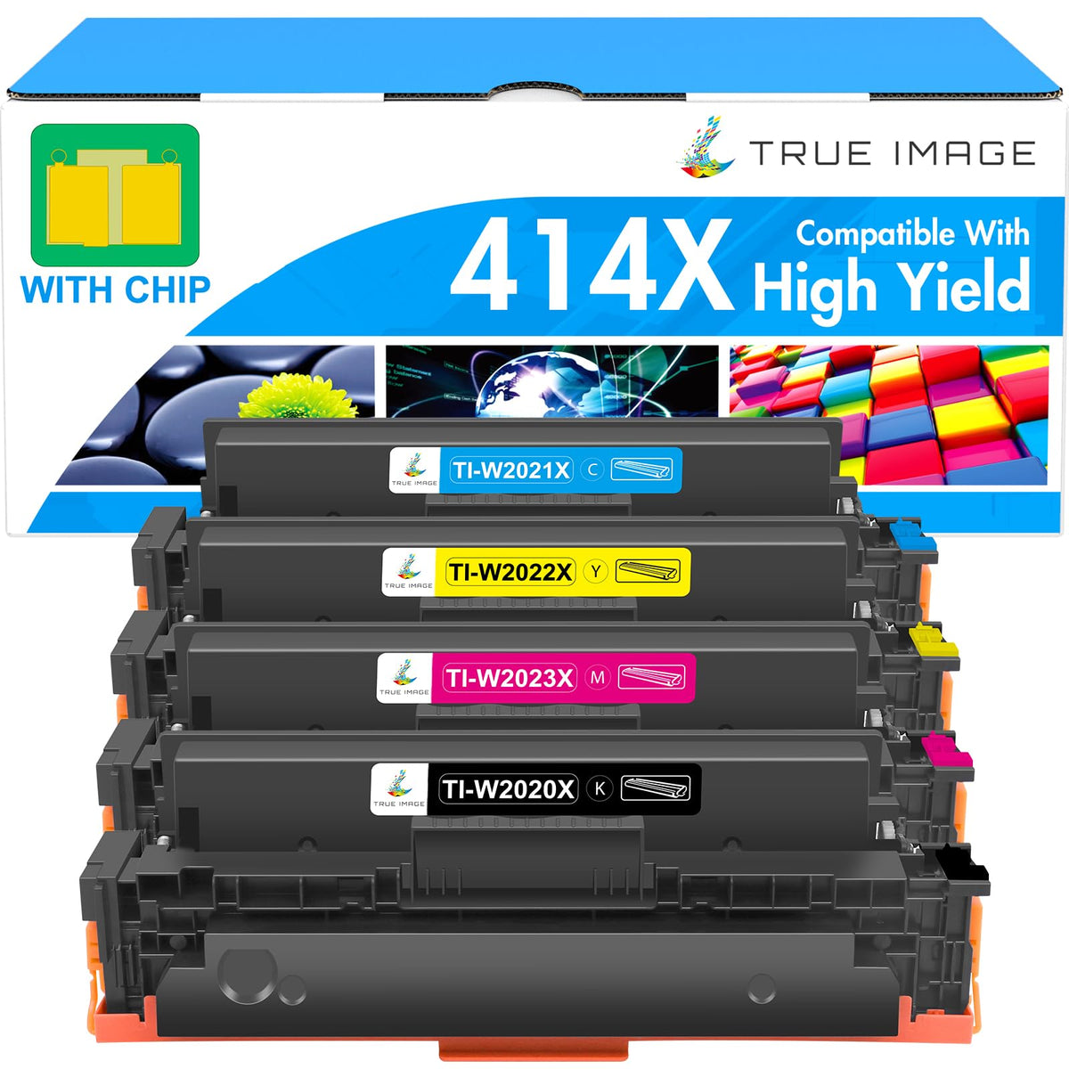 TRUE IMAGE front packaging showing 414X 4-pack protecting supply longevity
