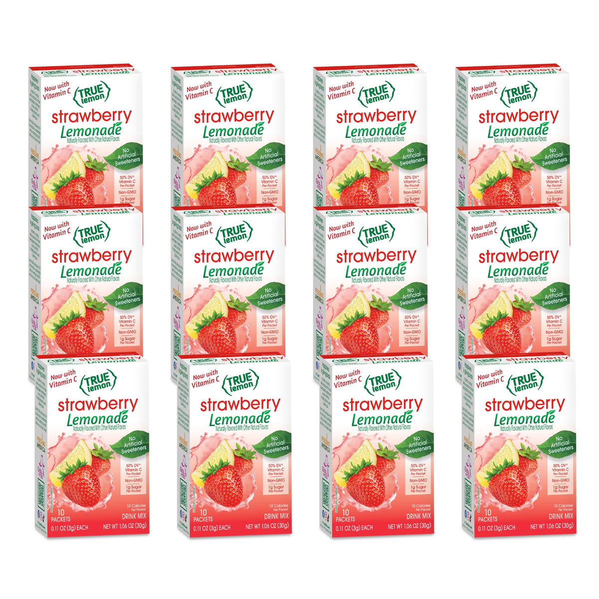 True Lemon front packaging showing strawberry lemonade packets and benefits