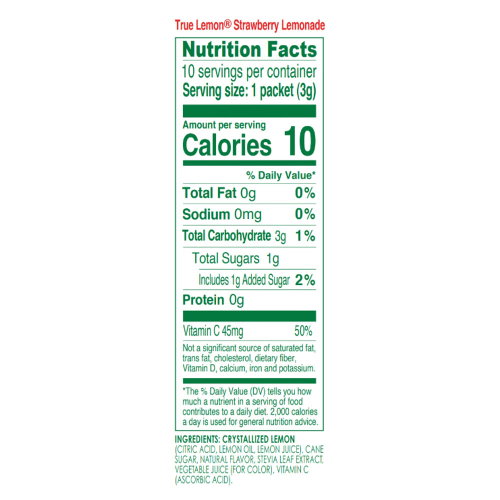 True Lemon single packet close-up highlighting real lemon oils and convenience