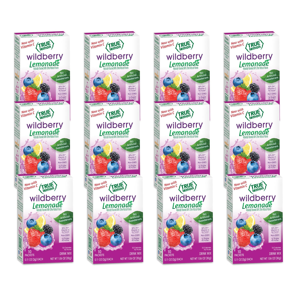 True Lemon box front showing Wildberry Lemonade packets and benefits