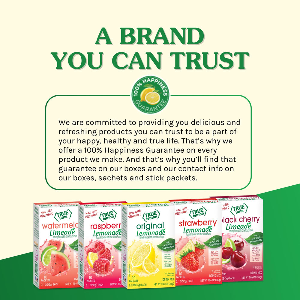 True Lemon label close-up listing ingredients and low-calorie highlights