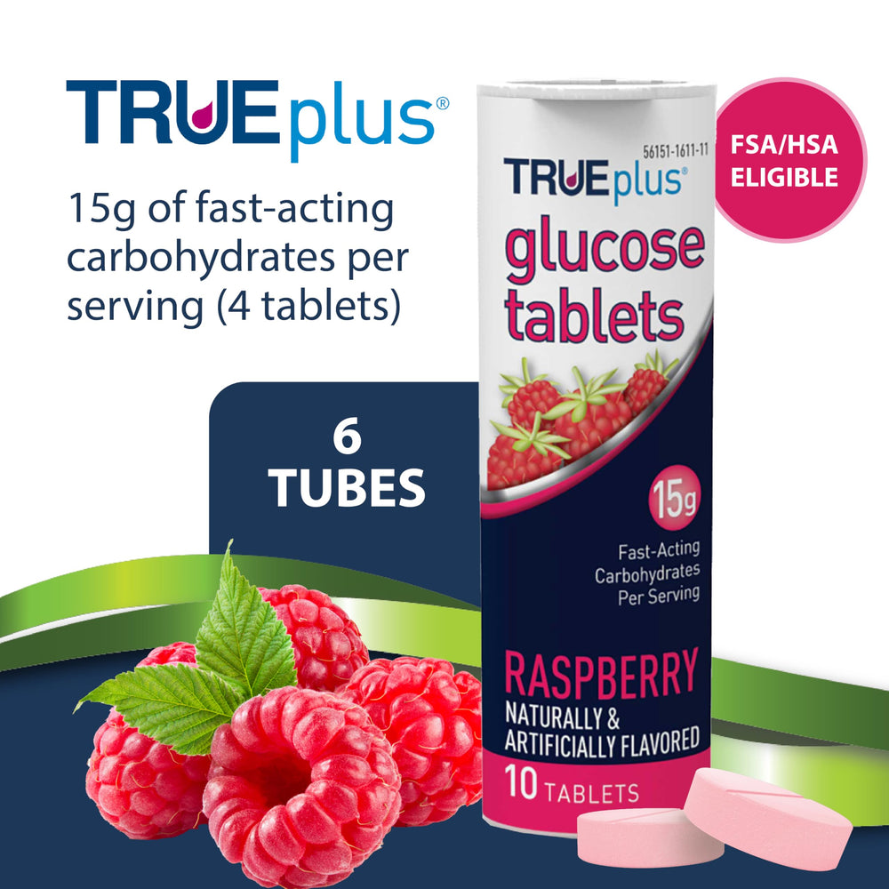 TRUEplus tabletas frambuesa textura cercana para consumo rápido