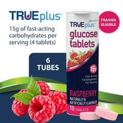 TRUEplus tabletas frambuesa textura cercana para consumo rápido