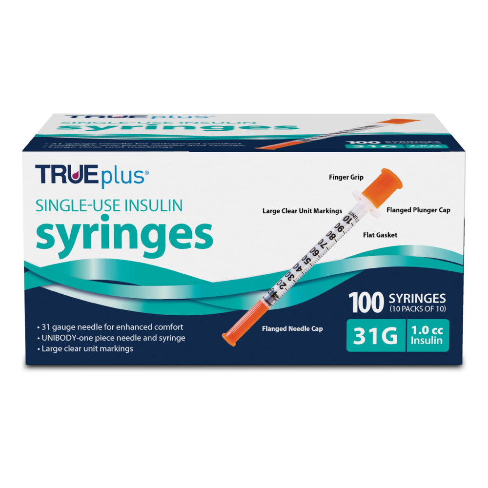TRUEplus frente de caja de 100 jeringas, conveniencia de suministro prolongado