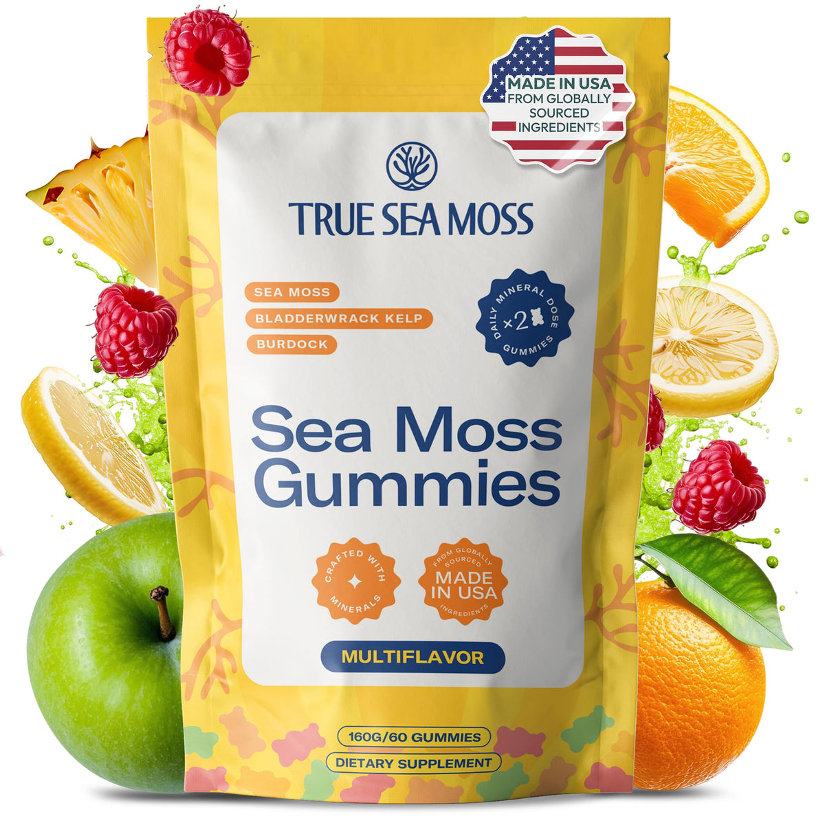 TrueSeaMoss frente del empaque que muestra el diseño y cantidad de gominolas