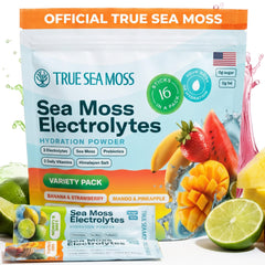 TrueSeaMoss front packaging showing stickpacks and brand for clear product identification and convenience