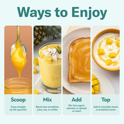 TrueSeaMoss gel mezclado en un smoothie, aporta consistencia y sabor tropical