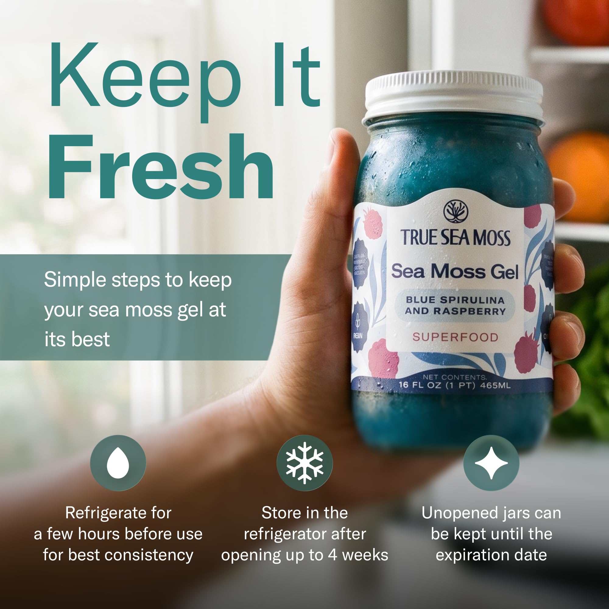 TrueSeaMoss ingredientes de origen global sobre mesa de madera