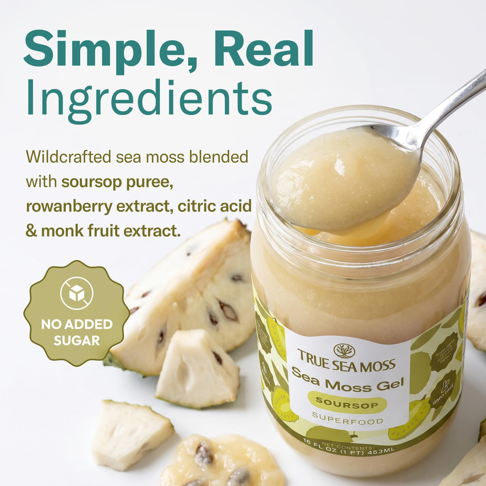 TrueSeaMoss label close-up highlighting ingredients and batch detail benefit