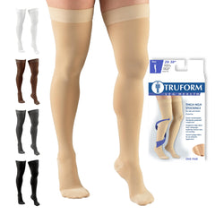 Truform frente del empaquetado mostrando medias muslo alto y color beige, ideal para compra informada