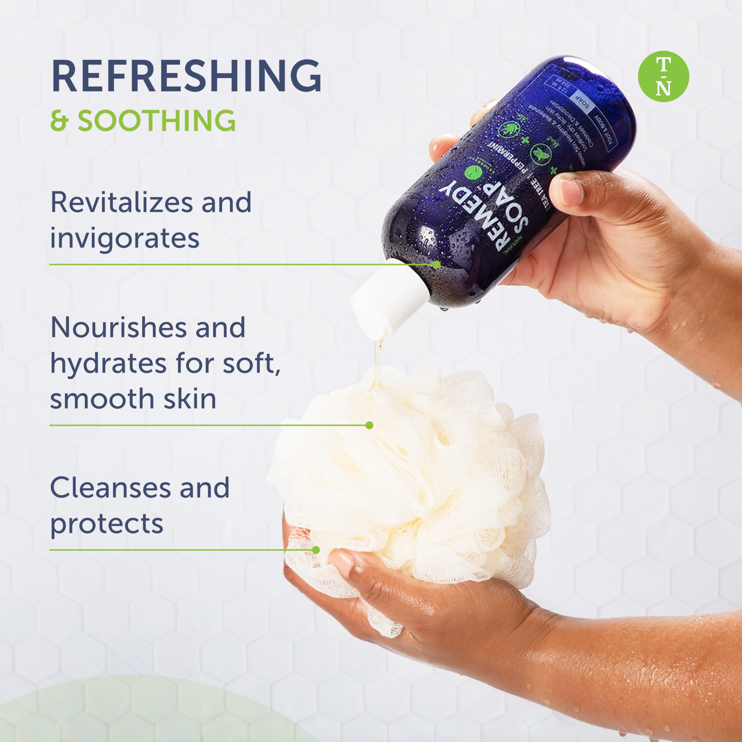 Truremedy Naturals bottle in shower showing easy dispensing and daily use
