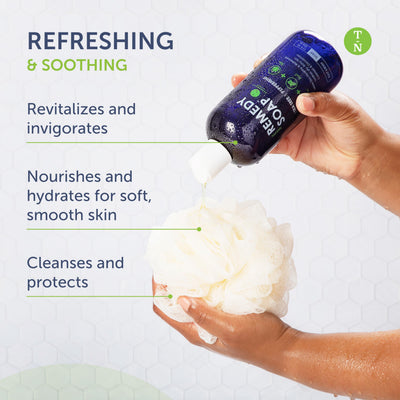 Truremedy Naturals bottle in shower showing easy dispensing and daily use