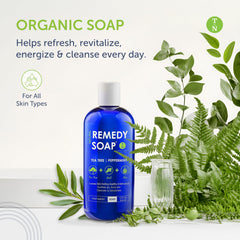 Truremedy Naturals label closeup highlighting tea tree and peppermint ingredients