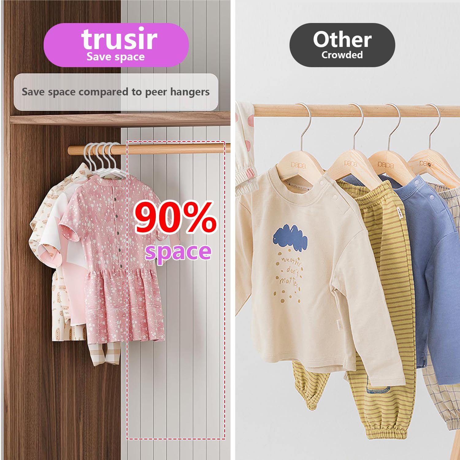 trusir perchas en uso dentro de armario infantil optimizando espacio