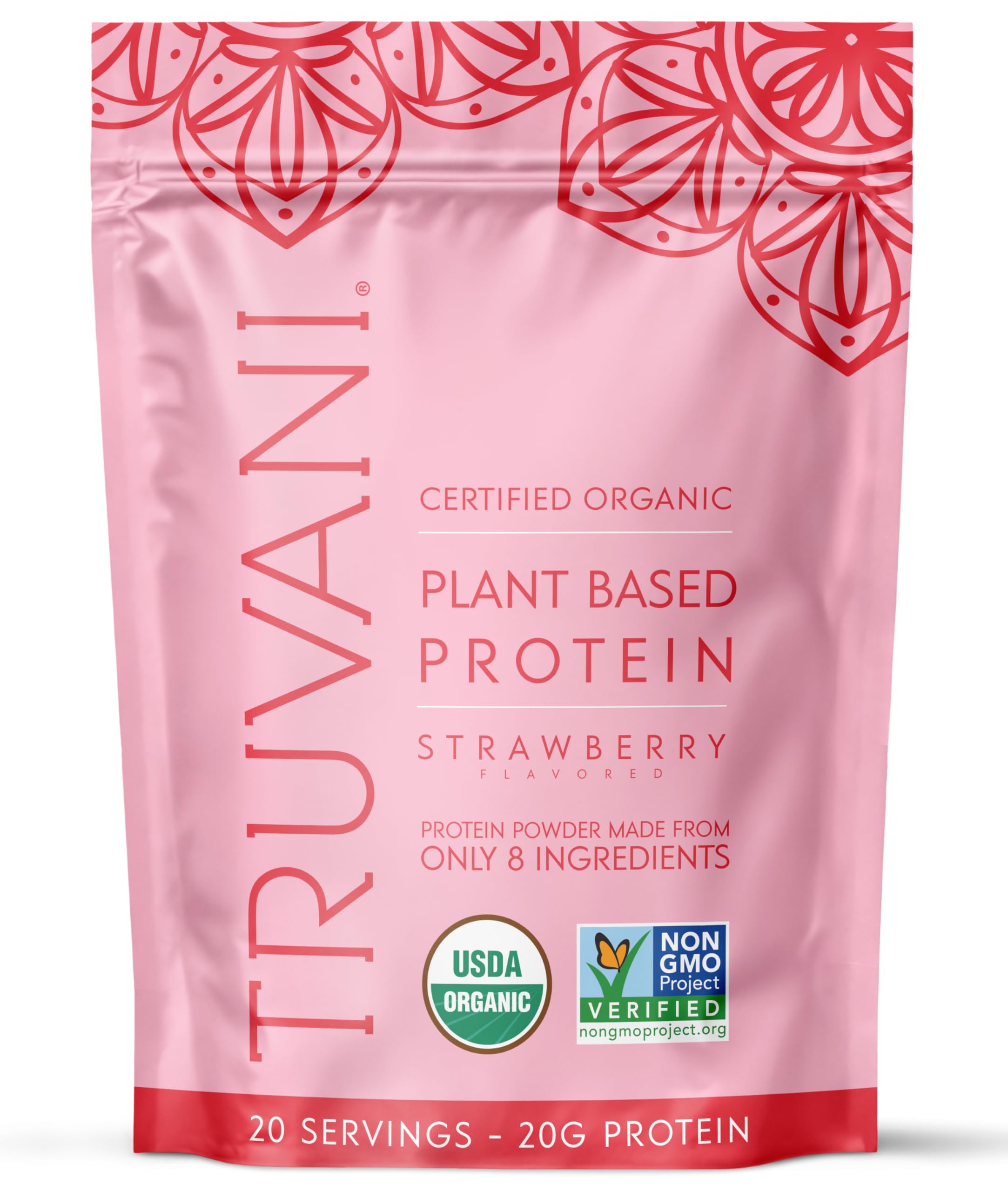Truvani envase frontal sabor fresa mostrando diseño y porciones