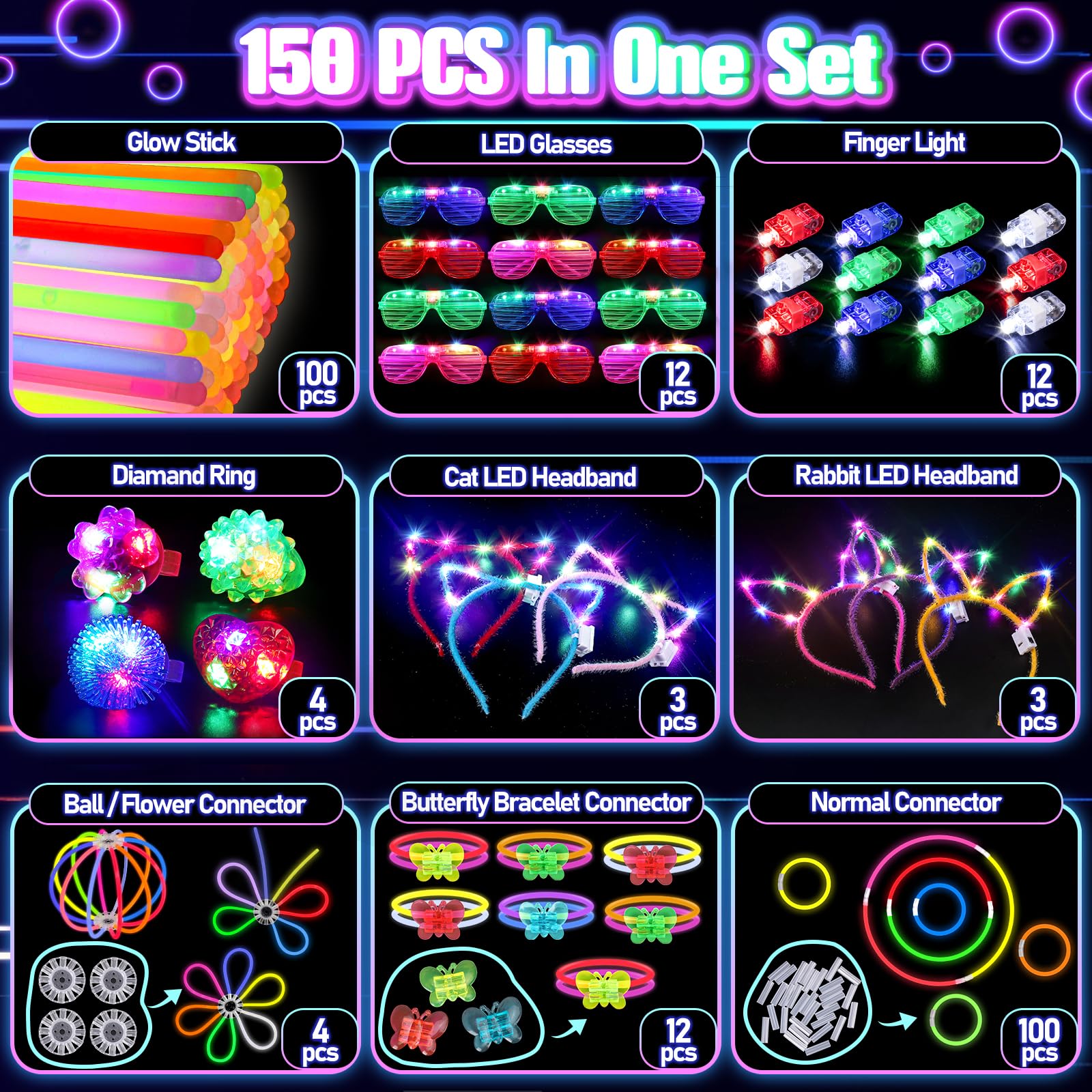 TSDATOWR primer plano de varitas fluorescentes y colores vibrantes brillantes
