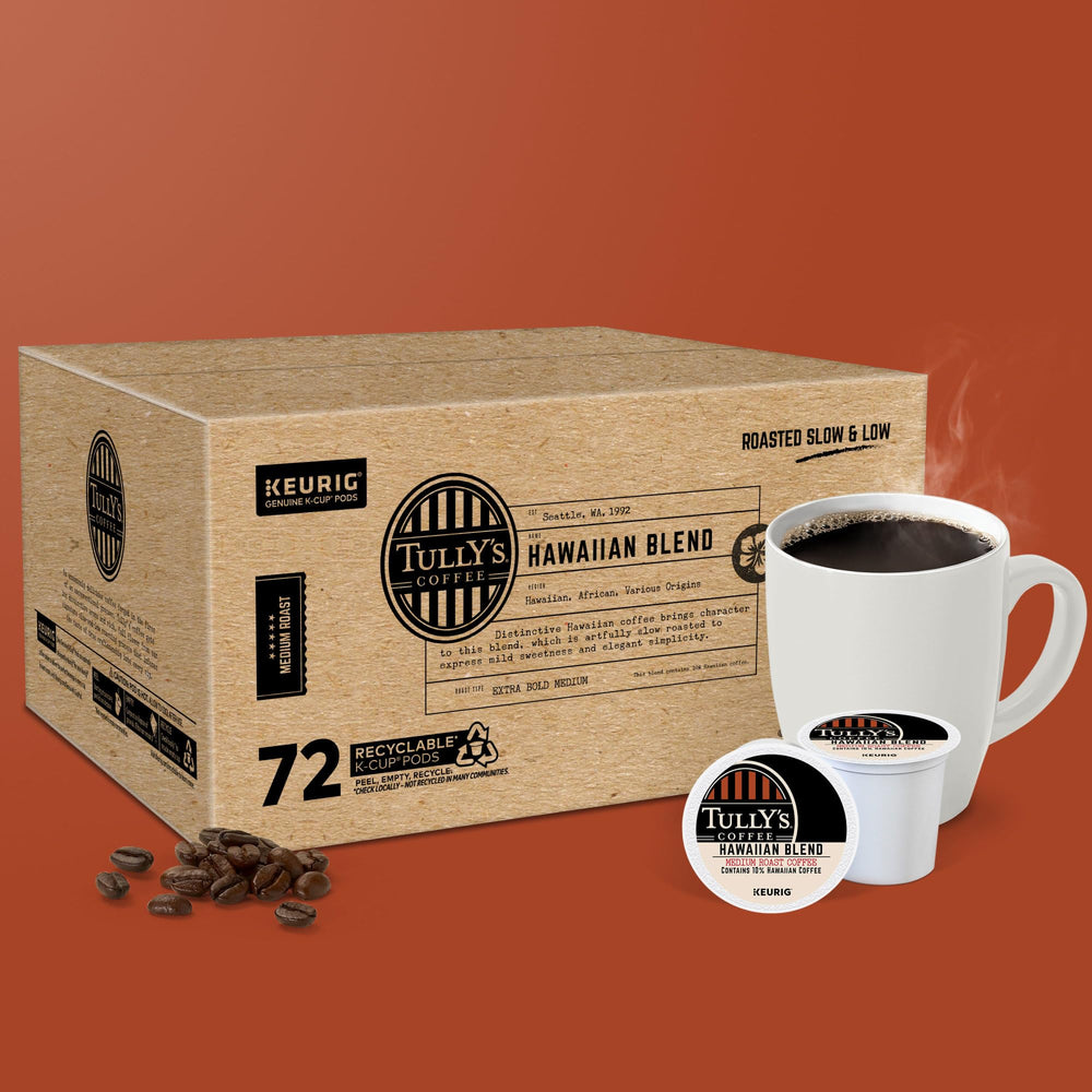 Tully's 72-count box laid out for bulk convenience and value