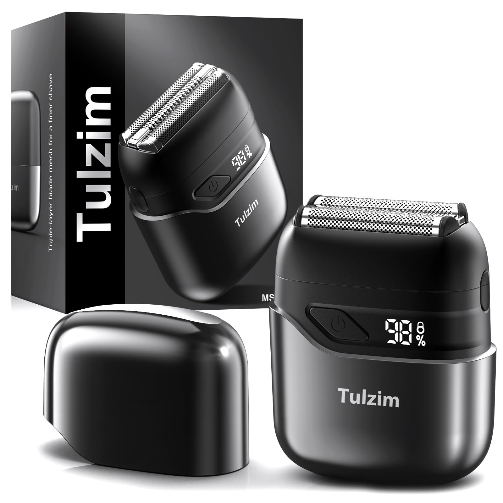 Tulzim afeitadora frontal mostrando diseño ergonómico y beneficio de agarre cómodo