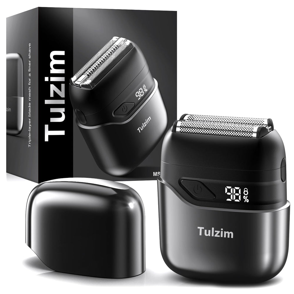 Tulzim afeitadora frontal mostrando diseño ergonómico y beneficio de agarre cómodo