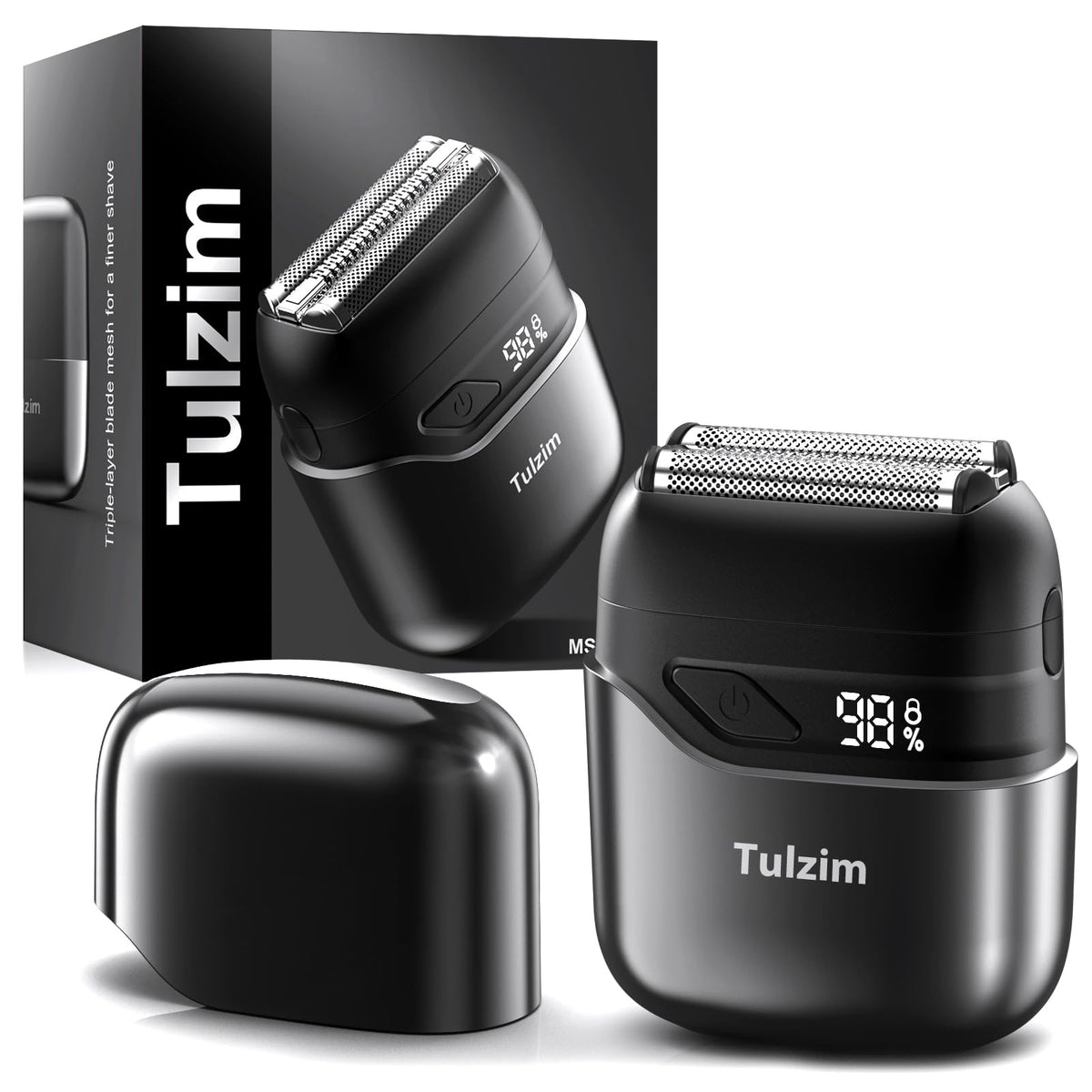 Tulzim afeitadora frontal mostrando diseño ergonómico y beneficio de agarre cómodo