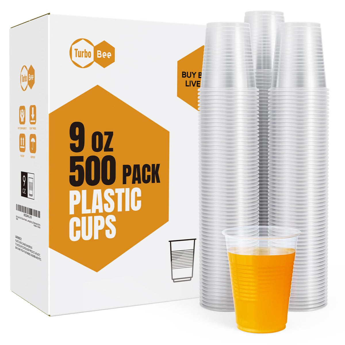 Turbo Bee frente de la caja con 500 vasos, organización y protección