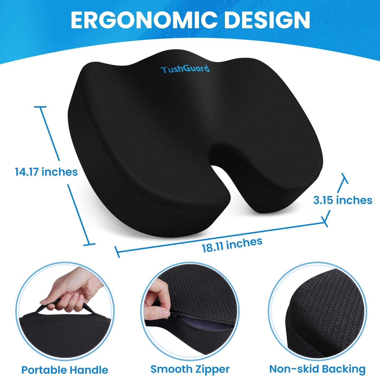 TushGuard perfil en U que alivia presión en coxis y mejora postura
