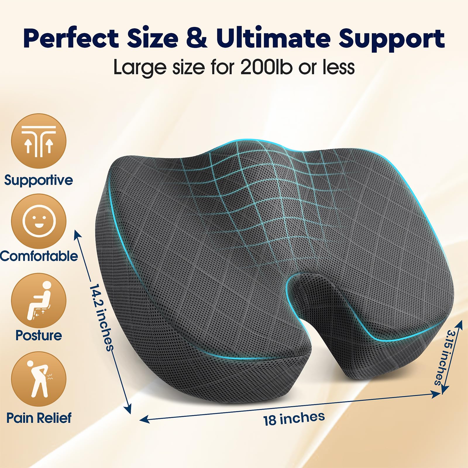 TushGuard vista superior con corte en U para alivio del coxis