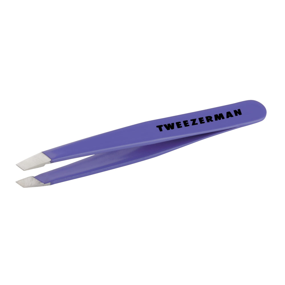 Tweezerman pinza mini slant lilac frontal mostrando acabado y color